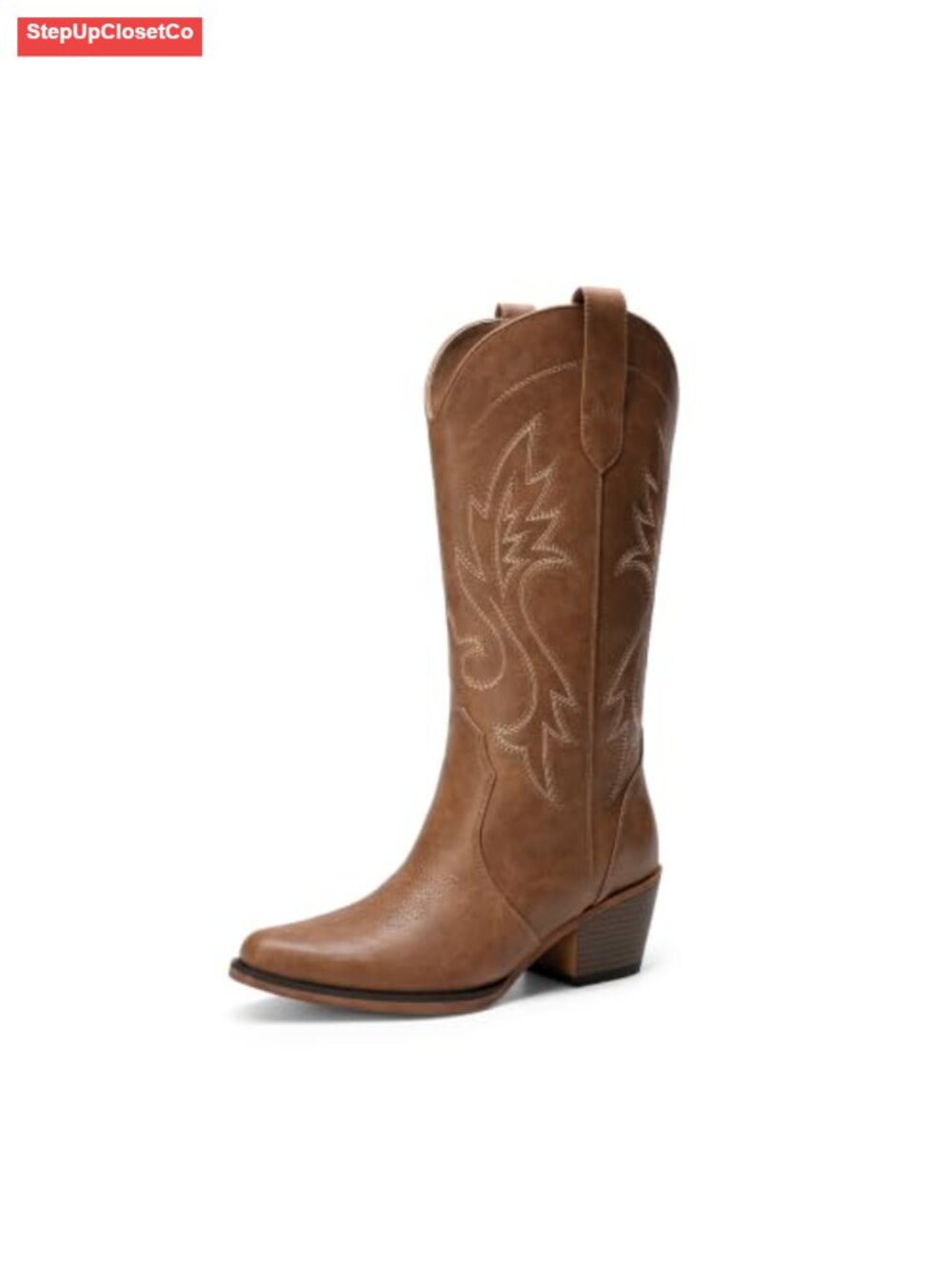 Western Embroidered Knee-High Cowgirl Boots Faux Leather Block Heel